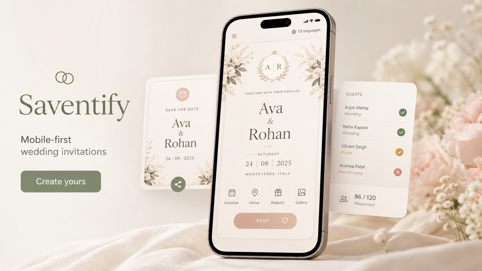 Saventify Brings the Best Mobile-First Wedding Invitations, Save the Dates and Online RSVP to Couples in 13 Languages