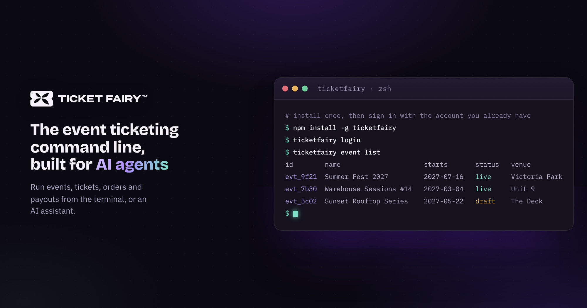 Ticket Fairy launches the world’s first event ticketing command line for AI agents